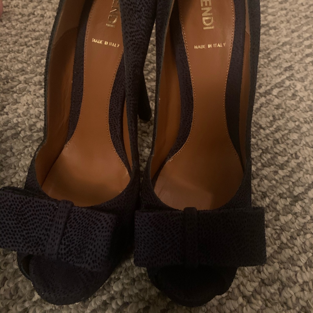 Authentic Fendi Suede Bow Open Toe Heel
